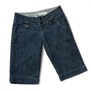 Y2K Boom Boom Jeans Low Rise  Women's Dark Wash Denim‎ Capri Shorts Button Fly